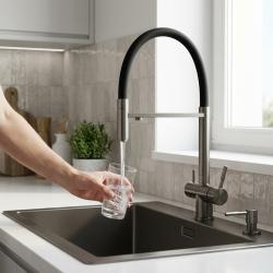 Pure.Sink Elite Steel Flex Torneira de cozinha de metal PVD de 3 vias com bico flexível e água filtrada PS8110-61